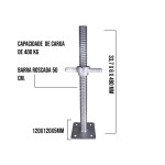 Sapata Ajustável para andaime com rosca trapezoidal que possibilita o ajuste de altura e inclinação do Andime.
